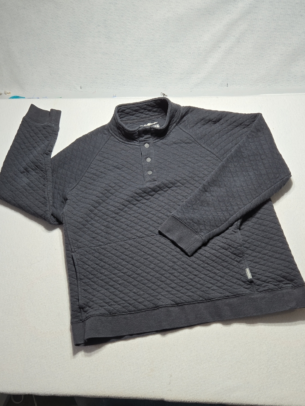Eddie Bauer Black Quilted Pullover with Snap Collar